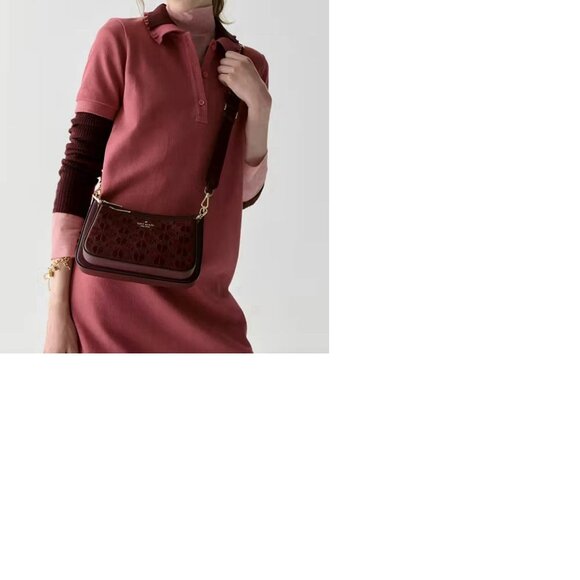 Kate Spade Duet Spade Flower Embroidered Small Crossbody Bag, Dark Merlot - Picture 5 of 5
